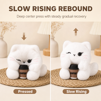 Jouet Squishy Chat Qui Cligne des Yeux et Tient une Tasse de Café à Montée Lente, Adorable Chaton Anti-Stress, Jouet Sensoriel à Presser, Décoration de Bureau et Cadeau de Fête