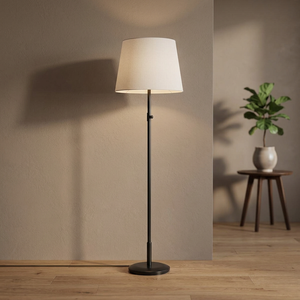Modern Black Cylindrical Shade LED Floor Lamp with <b>E26</b> Base Linen Look Decorative Standing Light for Living Room Showroom - Product Image 2