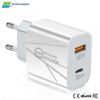 Cargador de Pared GAN de 20W PD USB-C Tipo A+C con Enchufe Europeo, Adaptador con Carga Rápida QC 3.0 y Luz LED para Teléfono y Tableta