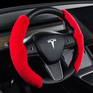 Cubierta de <span class=keywords><strong>volante</strong></span> de felpa para tesla y 3, accesorios de interior de mango de coche de piel gruesa, mullida, Negro, Rojo, rosa, gris, buena calidad - Product Image 6