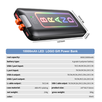Batterie externe portable 10000 mAh haute capacité avec logo lumineux personnalisé, câbles intégrés, charge rapide PD 22,5 W
