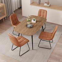 Ensemble de table à manger moderne en bois couleur noyer et cuir brun en forme de U avec 4 chaises, meubles de cuisine et de salle à manger