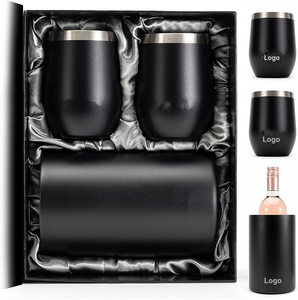 Bicchiere da vino senza stelo in acciaio inossidabile con coperchio bicchiere da vino isolato secchio per refrigeratore accessori per vino in seta Set di scatole regalo - Product Image 1