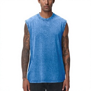 เสื้อกล้ามถักทรงเข้ารูปสำหรับผู้ชาย ล้างสีแบบแอซิดวอช เป็นมิตรต่อสิ่งแวดล้อม สไตล์วินเทจ คอกลม ไม่มีแขน เหมาะสำหรับออกกำลังกายและสวมใส่ลำลองแนวสตรีทแวร์ - Product Image 1