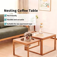 Table basse gigogne moderne personnalisée en bambou et verre, mobilier de salon portable avec design adapté aux animaux de compagnie