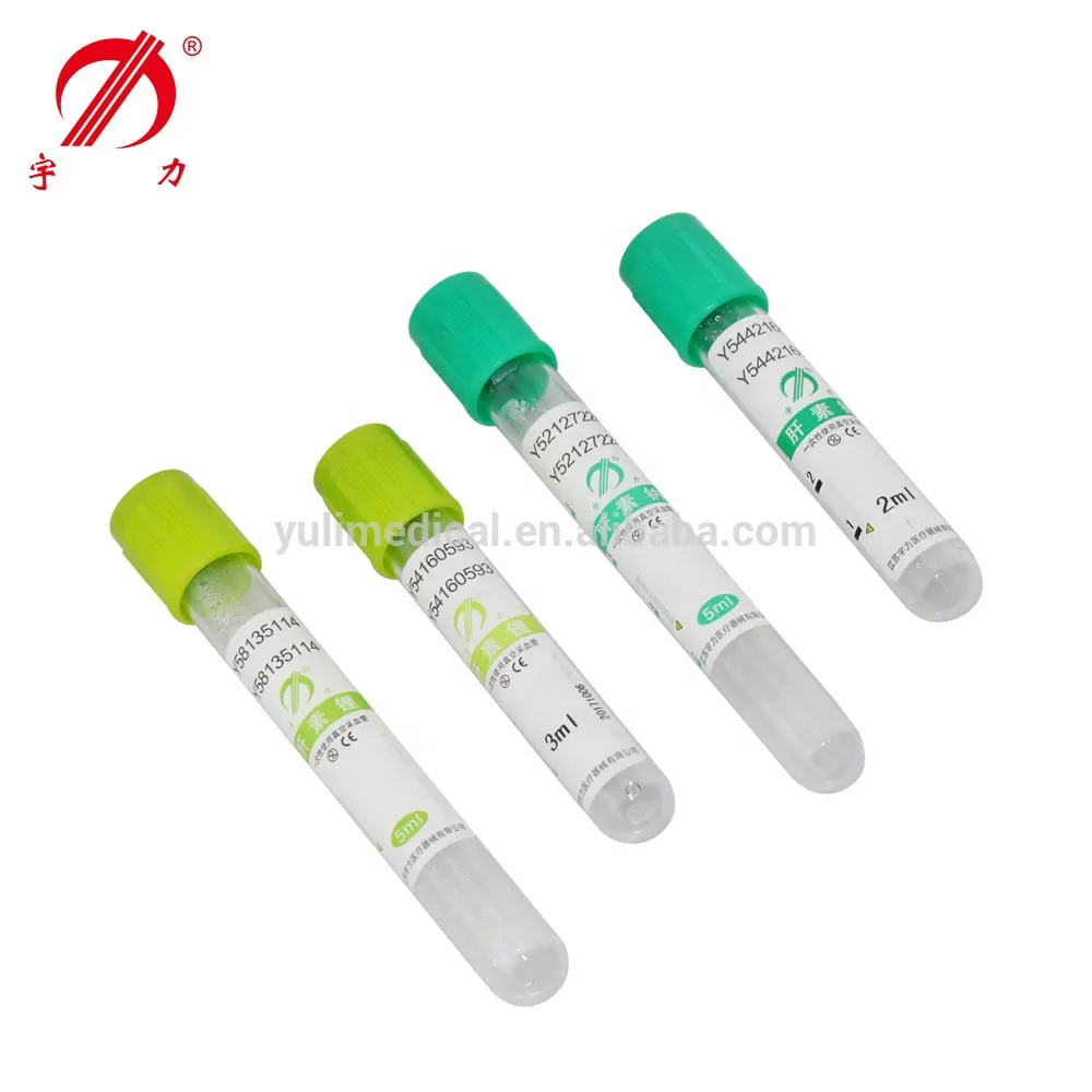 Plastic & Glass material green top lithium heparin and sodium heparin tube for vacuum blood collection tube