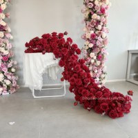 Bouquet de roses rouges artificielles en soie pour centre de table de mariage, vente en gros, pas cher
