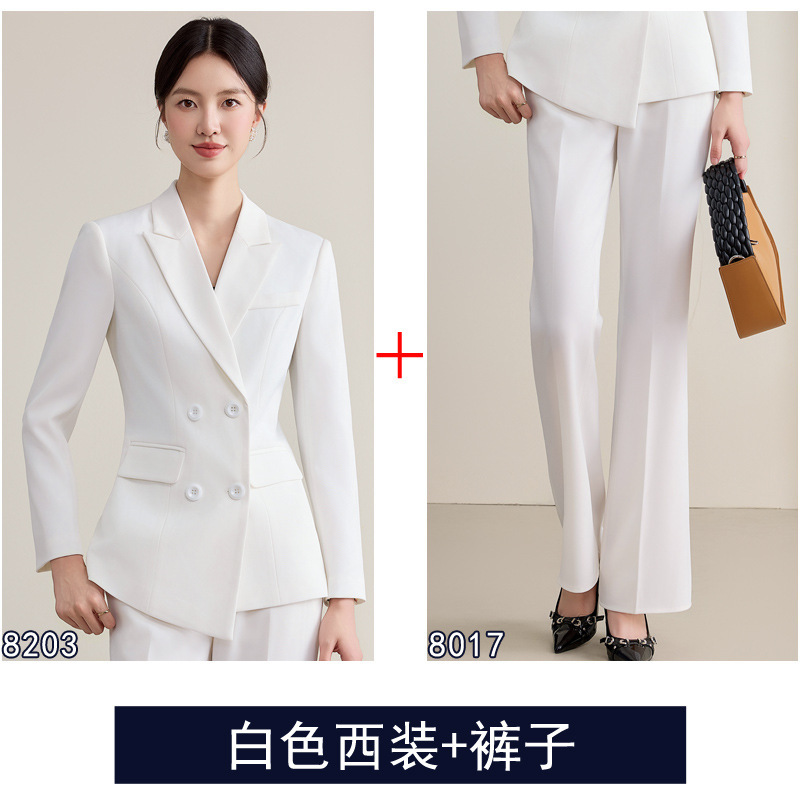 White suit with slightly flared trousers