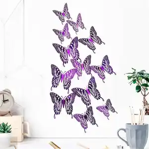 Autocollants muraux papillons colorés, 12 pièces/ensemble, magnifique autocollant papillon avec épingle pour chambre d'enfant, décalcomanies murales, décoration de la maison, du salon