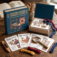 Cartes de technique de tissage traditionnel imprimées sur mesure en gros, kit éducatif de fabrication textile OEM mondial avec boîte de style livre