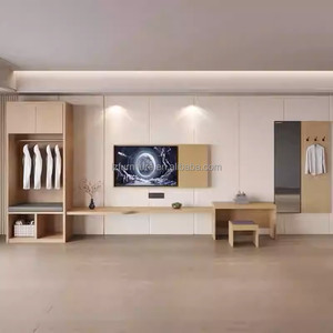 Custom Made Modern3 Star Hotel Bedroom Furniture <b>Sets</b> With <b>Cheap</b> Low Profile Wooden Bed Frame Nightstands TV Cabinet & <b>Wardrobe</b> - Product Image 3