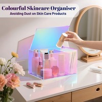 Boîte de rangement en acrylique arc-en-ciel avec couvercle, organisateur élégant pour salle de bain, cuisine, salon, coiffeuse, bureau