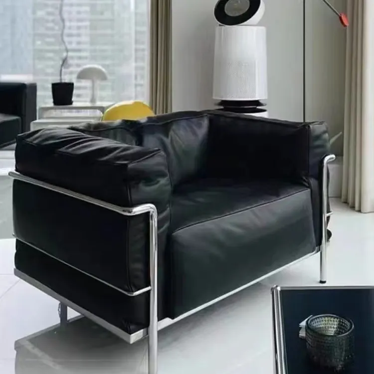 أريكة عصرية بسيطة لغرفة المعيشة أريكة جلدية وحدات معدنية من الفولاذ المقاوم للصدأ هيكل أريكة بمقعد واحد 2 3 مقاعد