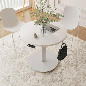 NUEVO Escritorio de Computadora Ergonómico Moderno de Una Pata, Color Blanco, Ajustable en Altura con un Motor y 3 Etapas, Escritorio Redondo para Oficina - Product Image 1