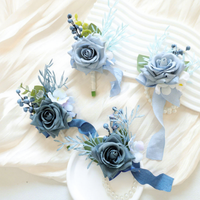 Ensemble de corsages et boutonnières artificiels personnalisés pour marié, corsages pour hommes, fleur de poignet pour mariée, rose, mariage