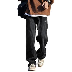Vaqueros Cargo Negros de Estilo Americano con Parches para Hombre, Finos, Sueltos, de Pierna Ancha, Transpirables, Casuales, para Primavera, Otoño y Verano - Product Image 5