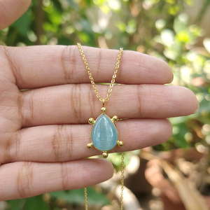 Wholesale 18k Gold Plated Gemstone Pendant Necklace <b>Beaded</b> Designer Bezel Set Teardrop Pendant Brass Jewelry Necklace for Unisex - Product Image 2