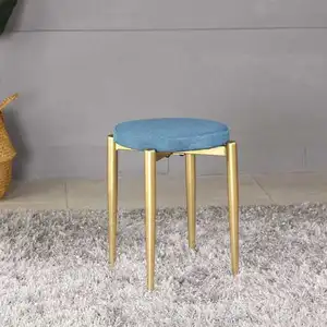 Lüks sadelik tarzı kumaş yuvarlak oturma tabureleri oturma odası mobilya ev dışkı metal bacaklar ile osmanlı