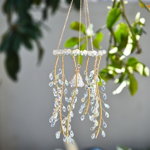 Carillon éolien en pierre brute de cristal naturel, ornement suspendu, attrape-soleil en branche de saule, décoration moderne pour jardin et fenêtre de Noël - Product Image 2