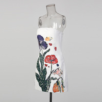 Robe Courte Décontractée WIWT pour Femme, Imprimé Floral, Coupe Trapèze, Sans Bretelles, Élégante, Sans Manches, Idéale pour les Fêtes, les Clubs et le Quotidien