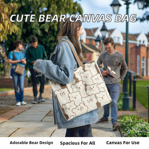 <span class=keywords><strong>Sac</strong></span> fourre-tout en <span class=keywords><strong>toile</strong></span> pour femme, motif ours de dessin animé mignon, vente en gros, fabricant, distributeur en vrac, importateur, OEM, ODM - Product Image 2