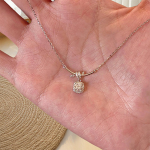 Dainty Round Cut VVS1 GRA Moissanite Square Necklace with Twist <b>Bow</b> Design Copper 14K Gold Filled Daily Wear Jewellery for Women - Product Image 4