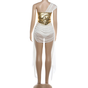 Robe de soirée asymétrique pour femme avec corsage métallique et superposition en mousseline drapée – Tendance Mode - Product Image 5