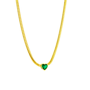 TD 2026 Nuevo Collar de Cadena de Clavícula de Acero Inoxidable Chapado en Oro con Dije de Corazón de Cristal Verde de Moda, Resistente al Deslustre, Joyería de Lujo, Regalo - Product Image 1