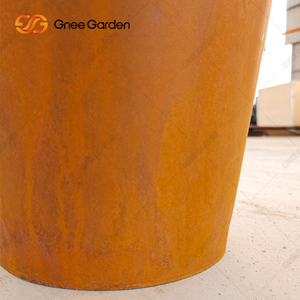 Pot de fleurs en acier corten léger et robuste, trous de drainage, entièrement assemblé, résistant à la corrosion, pot en métal écologique - Product Image 2