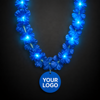 Kalung Bunga Lei Hawaii LED Biru dengan Logo Kustom 90cm 6 LED 3 Mode untuk Pesta Tema Pantai Luau Tropis, Grosir OEM