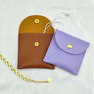 <b>Luxury</b> Small Jewelry <b>Gift</b> <b>Bags</b> Package Snap Button Custom Logo Flap Envelope Earrings Necklace Microfiber PU <b>Bag</b> - Product Image 5
