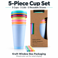 Gobelets en plastique PP réutilisables transparents de couleur arc-en-ciel pour le camping avec couvercle et paille - Sans BPA et écologiques