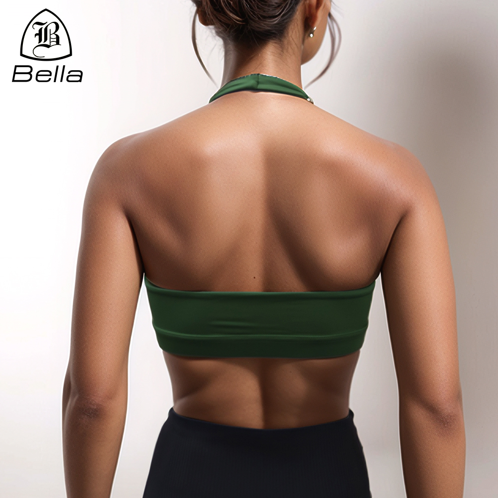Factory Custom Women Deep V Neck Halter Sports Bra Open Back Padded Workout Crop Tank Tops Sexy Backless Yoga Fitness Bra