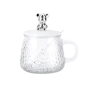 Nueva botella de agua de vidrio martillado de 350ml de creatividad con tapa de oso de dibujos animados y pajita, taza de café y leche para la preferencia de las mujeres - Product Image 4