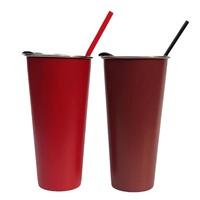 Tasse à café isotherme double paroi en acier inoxydable avec tube d'aspiration, à fond conique et incurvé, personnalisable