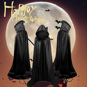 MADESHINE Cape de vampire noire en satin pour Halloween, style Renaissance, avec capuche, pour hommes et femmes, costume de cosplay très populaire - Product Image 3