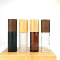 Bouteille cosmétique en verre dépoli 50 ml bouteille de sérum cosmétique visage vaporisateur bouteille cosmétique avec couvercle en bois pour emballage cosmétique