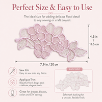Patch en dentelle florale rose clair, applique brodée de fleurs et de feuilles pour robes, chemisiers, sacs, vêtements et décoration de mode DIY