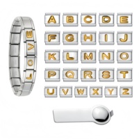 Pulseras de dijes italianos al por mayor, con forma de animal, letras doradas bonitas, módulo de moda, 9mm, acero inoxidable, chapado en platino, cristiano