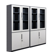 Vente chaude Armoire de classement de bureau moderne à 4 portes en métal avec portes en verre Utilisation scolaire Conception démontable Serrure à came Sécurité