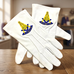 Gants maçonniques blancs en coton durables et imperméables, longueur poignet, avec symbole imprimé par transfert thermique, détectables par un détecteur de métaux, pour rituels formels - Product Image 3