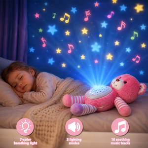 Ours en peluche musical et lumineux pour bébé : compagnon idéal avec tissus doux et design étoilé pour apaiser et réconforter - Product Image 2