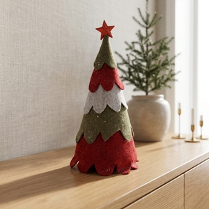 Árbol de <span class=keywords><strong>Navidad</strong></span> Cónico de Fieltro Rojo, Verde y Blanco con Pétalos en Capas para Mesa, Adorno de Estrella Roja para Chimenea Estilo Rústico - Product Image 2