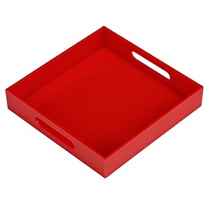 Vassoio di Servizio in Plastica Personalizzato di Grandi Dimensioni per Cibo e Vino, Vassoio Quadrato Antiscivolo con Manico per Uso al <span class=keywords><strong>Bar</strong></span> - Product Image 1