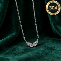 Collier pendentif ailes d'ange en acier inoxydable plaqué or 18 carats pour femme, personnalisé, 3D, double trou, vintage, cadeau, accessoire de mode