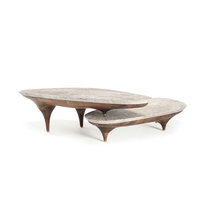 Vente en gros nordique de grande table basse gigogne en marbre travertin noir de luxe ensemble table d'appoint en bois noyer pour salon intérieur
