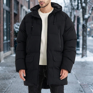 Veste parka d'automne pour homme en toile coupe-vent à capuche et col montant, vente en gros - Product Image 3
