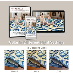 Alfombra de diseño I 4x6 con área gráfica, tejido plano de chenilla, poliéster, antideslizante, duradera, para el hogar, la oficina o el estudio. - Product Image 6