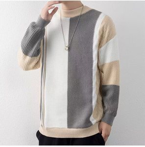 Suéter de cuello redondo de manga larga con patrón de cuadros retro personalizable para hombre, prendas de punto informales con características antiarrugas y antiencogimiento - Product Image 5
