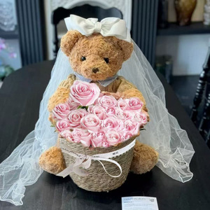 New Year Gift Eternal Flower Bear Hug Bucket Headband Bouquet Artificial Rose Soap Birthday Gift Girls